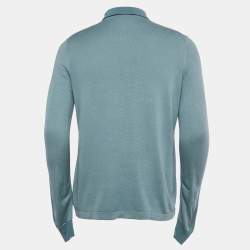 Pre Owned Loro Piana Blue Silk Full Sleeve Polo T-Shirt L