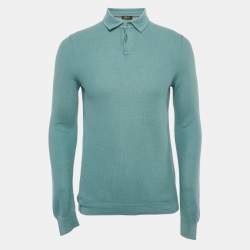 Pre Owned Loro Piana Blue Cotton Blend Full Sleeve Polo T-Shirt L