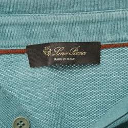 Pre Owned Loro Piana Blue Cotton Blend Full Sleeve Polo T-Shirt L