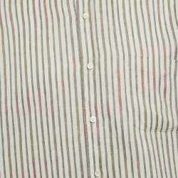 Pre Owned Loro Piana Grey Stripe Linen Short Sleeve Shirt XL