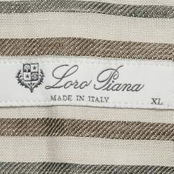 Pre Owned Loro Piana Grey Stripe Linen Short Sleeve Shirt XL