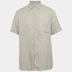 Pre Owned Loro Piana Grey Stripe Linen Short Sleeve Shirt XL