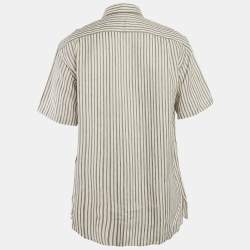 Pre Owned Loro Piana Grey Stripe Linen Short Sleeve Shirt XL