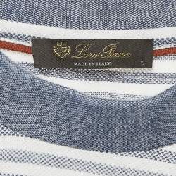Pre Owned Loro Piana Blue Striped Cotton Crewneck T-Shirt L