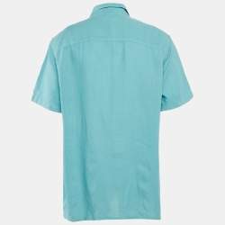 Pre Owned Loro Piana Blue Linen Short Sleeve Shirt XL