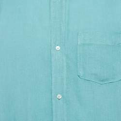 Pre Owned Loro Piana Blue Linen Short Sleeve Shirt XL