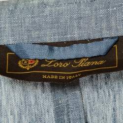 Loro Piana Blue Chambray Linen Button Front Jacket XL