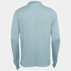Pre Owned Loro Piana Blue Silk Jersey Full Sleeve Polo T-Shirt L