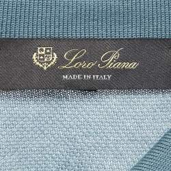Pre Owned Loro Piana Blue Silk Jersey Full Sleeve Polo T-Shirt L