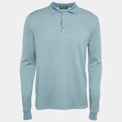 Pre Owned Loro Piana Blue Silk Jersey Full Sleeve Polo T-Shirt L