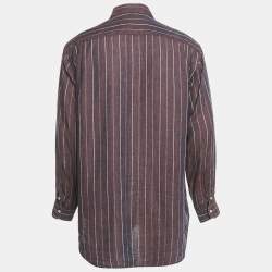 Pre Owned Loro Piana Purple Striped Linen Long Sleeve Shirt XL