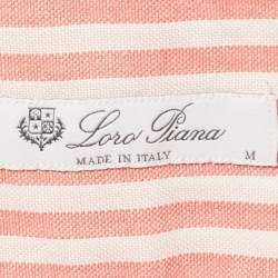 Loro Piana Red Stripe Cotton Button Front Long Sleeve Shirt M