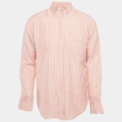 Loro Piana Red Stripe Cotton Button Front Long Sleeve Shirt M