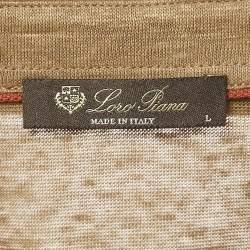 Loro Piana Khaki Brown Linen Knit Polo T-Shirt L