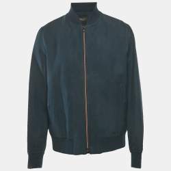 Loro Piana Blue Linen Blend Zip-Up Bomber Jacket L