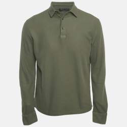 Loro Piana Olive Green Cotton Piqué Full Sleeve Polo T-Shirt M