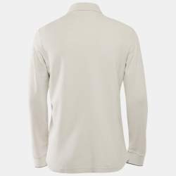 مملوكة مسبقًا تي شيرت بولو لورو بيانا قطن بيكيه أبيض بأكمام طويلة مقاس متوسط - ميديام