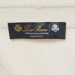 مملوكة مسبقًا تي شيرت بولو لورو بيانا قطن بيكيه أبيض بأكمام طويلة مقاس متوسط - ميديام