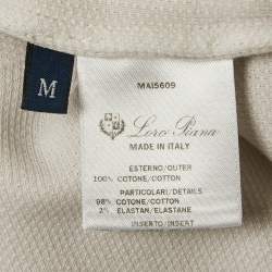 مملوكة مسبقًا تي شيرت بولو لورو بيانا قطن بيكيه أبيض بأكمام طويلة مقاس متوسط - ميديام