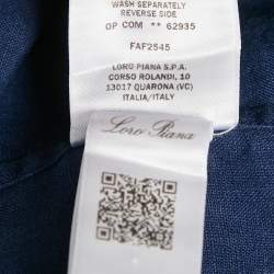 Pre Owned Loro Piana Navy Blue Linen Button Front Long Sleeve Shirt M