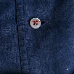 Pre Owned Loro Piana Navy Blue Linen Button Front Long Sleeve Shirt M