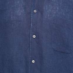 Pre Owned Loro Piana Navy Blue Linen Button Front Long Sleeve Shirt M