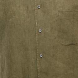 Pre Owned Loro Piana Khaki Green Linen Button Front Shirt M