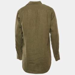 Pre Owned Loro Piana Khaki Green Linen Button Front Shirt M