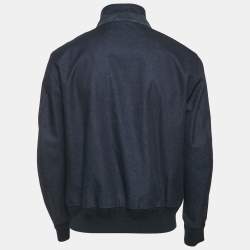 Pre Owned Loro Piana Navy Blue Wool Blend Zip-Up High Neck Jacket M