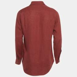 Pre Owned Loro Piana Brick Red Linen Button Front Shirt M