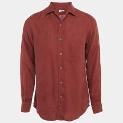 Pre Owned Loro Piana Brick Red Linen Button Front Shirt M
