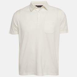 مملوكة مسبقًا Loro Piana My Gold White Cotton & Silk Knit Polo T-Shirt L
