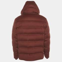 Pre Owned Loro Piana Rust Orange Zip-Up Hooded Down Jacket M
