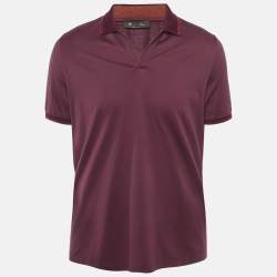 Pre Owned Loro Piana Burgundy Cotton Polo T-Shirt L