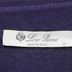Pre Owned Loro Piana Navy Blue Cotton Long Sleeve Polo T-Shirt M