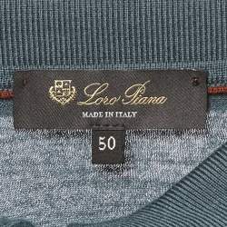 Pre Owned Loro Piana Smokey Green Wool Zip Up Polo T-Shirt L