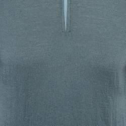 Pre Owned Loro Piana Smokey Green Wool Zip Up Polo T-Shirt L