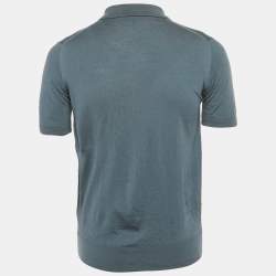 Pre Owned Loro Piana Smokey Green Wool Zip Up Polo T-Shirt L