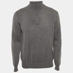 Pre Owned Loro Piana Grey Melange Cashmere Zip -Up Pullover XL