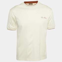 Pre Owned Loro Piana Beige Logo Applique Cotton Crew Neck T-Shirt XXS