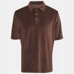 Pre Owned Loro Piana Brown Velvet Short Sleeve Polo T-Shirt XL