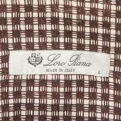 Pre Owned Loro Piana White / Burgundy Checkered Linen Federico Shirt L