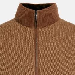 Pre Owned Loro Piana Brown Real Fur Trim and Cashmere Zip-Up Jacket XL