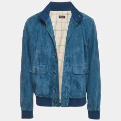 Pre Owned Loro Piana Blue Suede Buttoned Jacket L