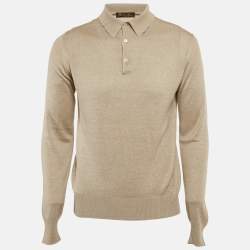 مملوكة مسبقًا Loro Piana Beige Knit Long Sleeve Polo T-Shirt S