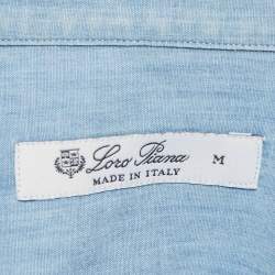 مملوكة مسبقًا قميص لورو بيانا قطن شامبري أزرق أكمام طويلة مقاس متوسط