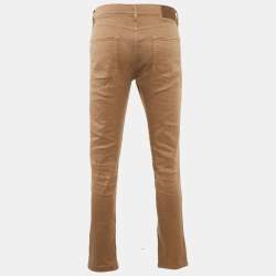 Pre Owned بنطلون جينز واسع باللون البني من مزيج الكتان لورو بيانا مقاس صغير بخصر 32 بوصة