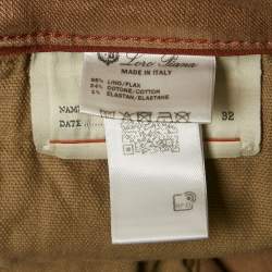 Pre Owned بنطلون جينز واسع باللون البني من مزيج الكتان لورو بيانا مقاس صغير بخصر 32 بوصة