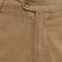 Pre Owned بنطلون لورو بيانا بني قطن بتفاصيل من جلد السويد مقاس صغير