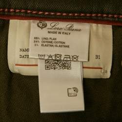 مملوكة مسبقًا بنطلون جينز لورو بيانا مزيج كتان بني نحيل الخصر صغير 31 بوصة